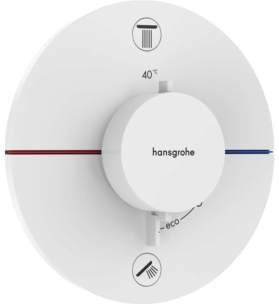 HANSGROHE ShowerSelect Comfort S termostat pod omietku pre 2 spotrebiče, so zabudovanou bezpečnostnou kombináciou podľa EN1717, matná biela, 15556700