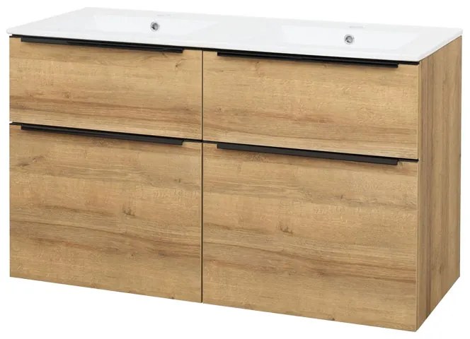 Mereo Mereo, Mailo, kúpeľňová skrinka s keramickým umývadlom 121 cm, čierne madlo, MER-CN523B