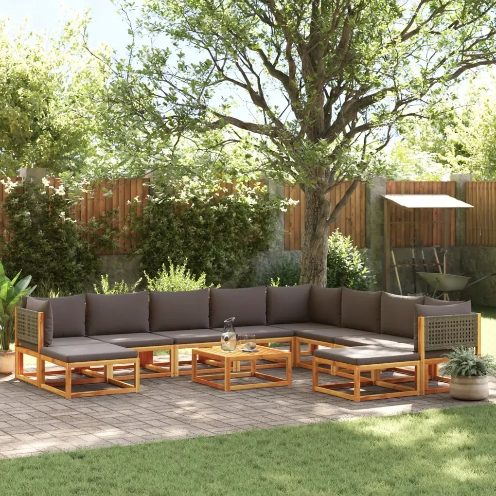 vidaXL 11-dielna záhradná súprava pohoviek s vankúšmi, akácia a ratan