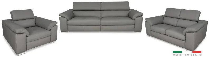 Moderná kožená sedacia súprava LOREN II 3+2+1, sivá (madras - 128 grey)