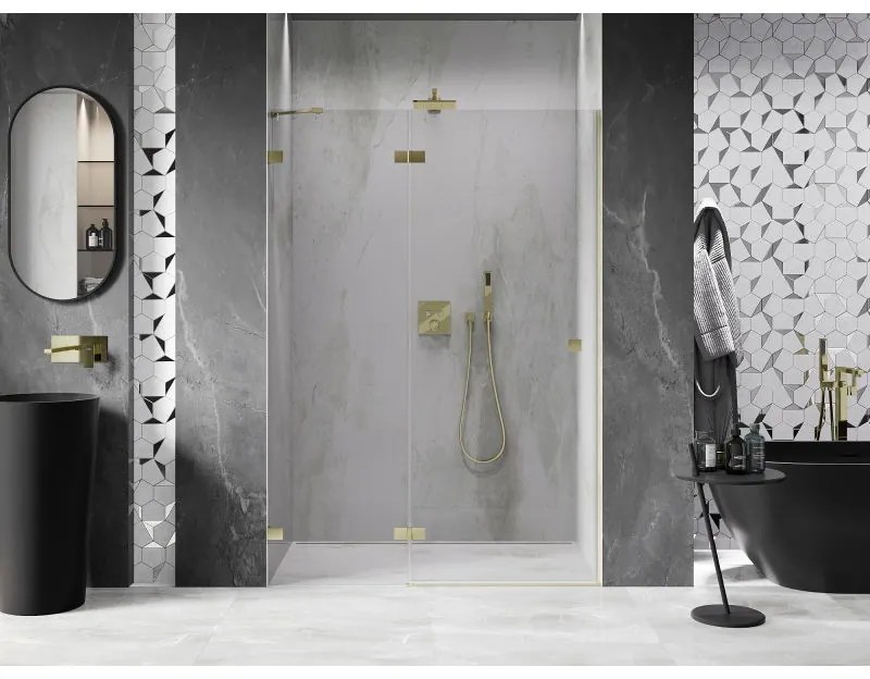 Mexen, Mexen Lunar ľavé otočné sprchové dvere 140 cm, transparentné, brúsené zlato - 834-140-000-55-00-L