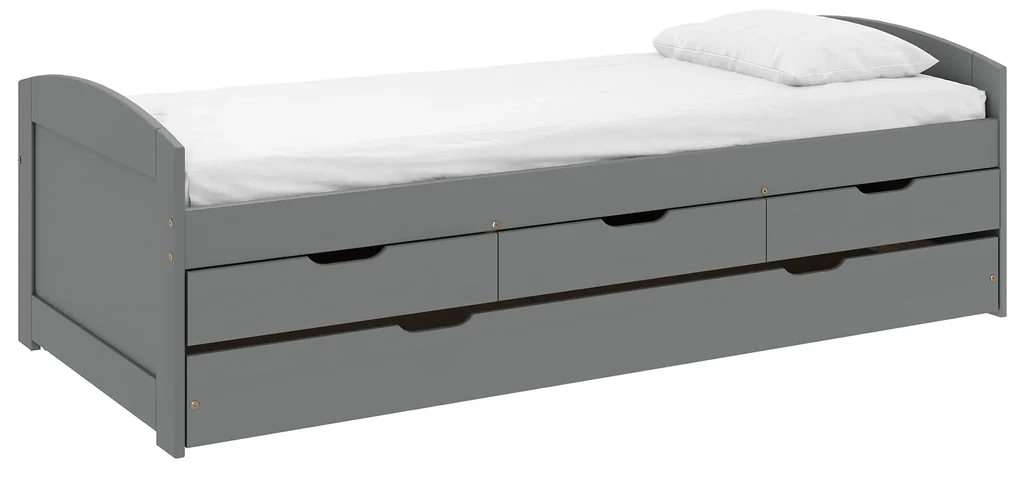 Kondela Posteľ s výsuvnou prístelkou, sivá, masív, 90x200, MARINELLA NEW