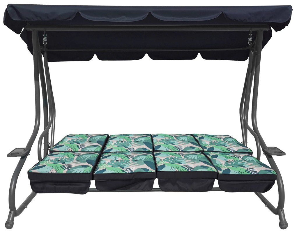 Záhradná hojdačka so sklopným sedadlom a nastaviteľnou strieškou, zelená so vzorom 8078.MONSTER