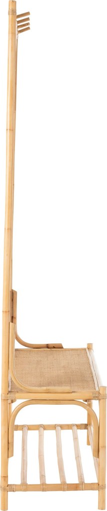Prírodný ratanový vešiak s lavicou a háčikmi Ellen - 74*38*190cm