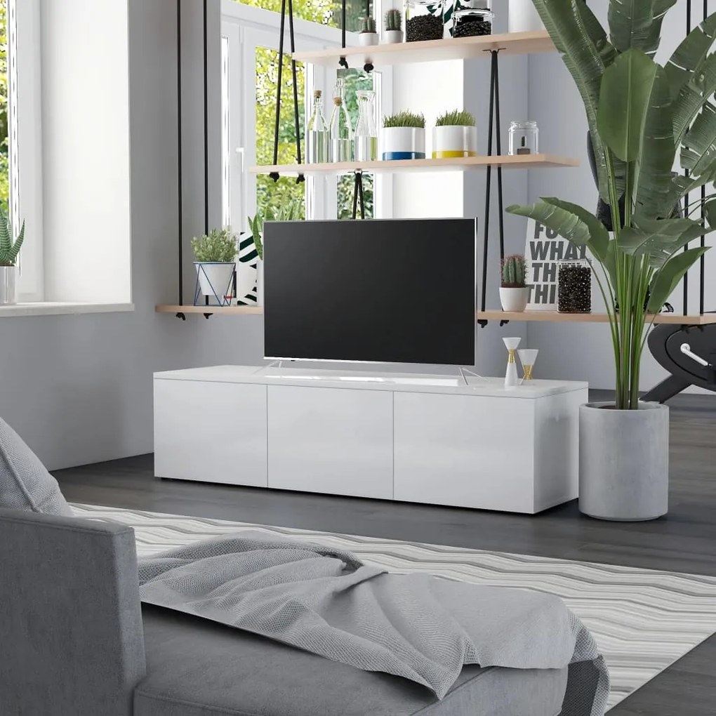 vidaXL TV skrinka, lesklá biela 120x34x30 cm, drevotrieska