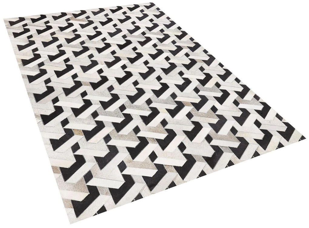Kožený koberec 160 x 230 cm sivá/čierna NARMAN Beliani