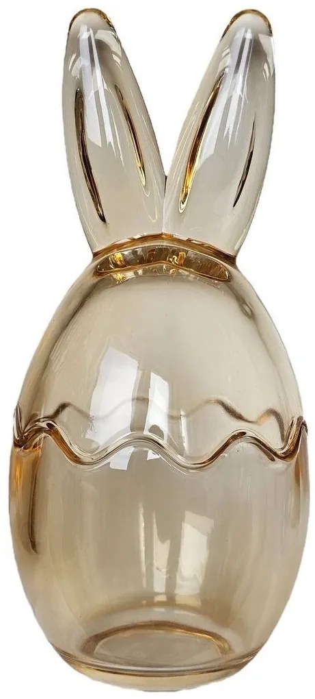 Béžová sklenená dóza vajíčko s uškami Rabbi - Ø 8*17 cm