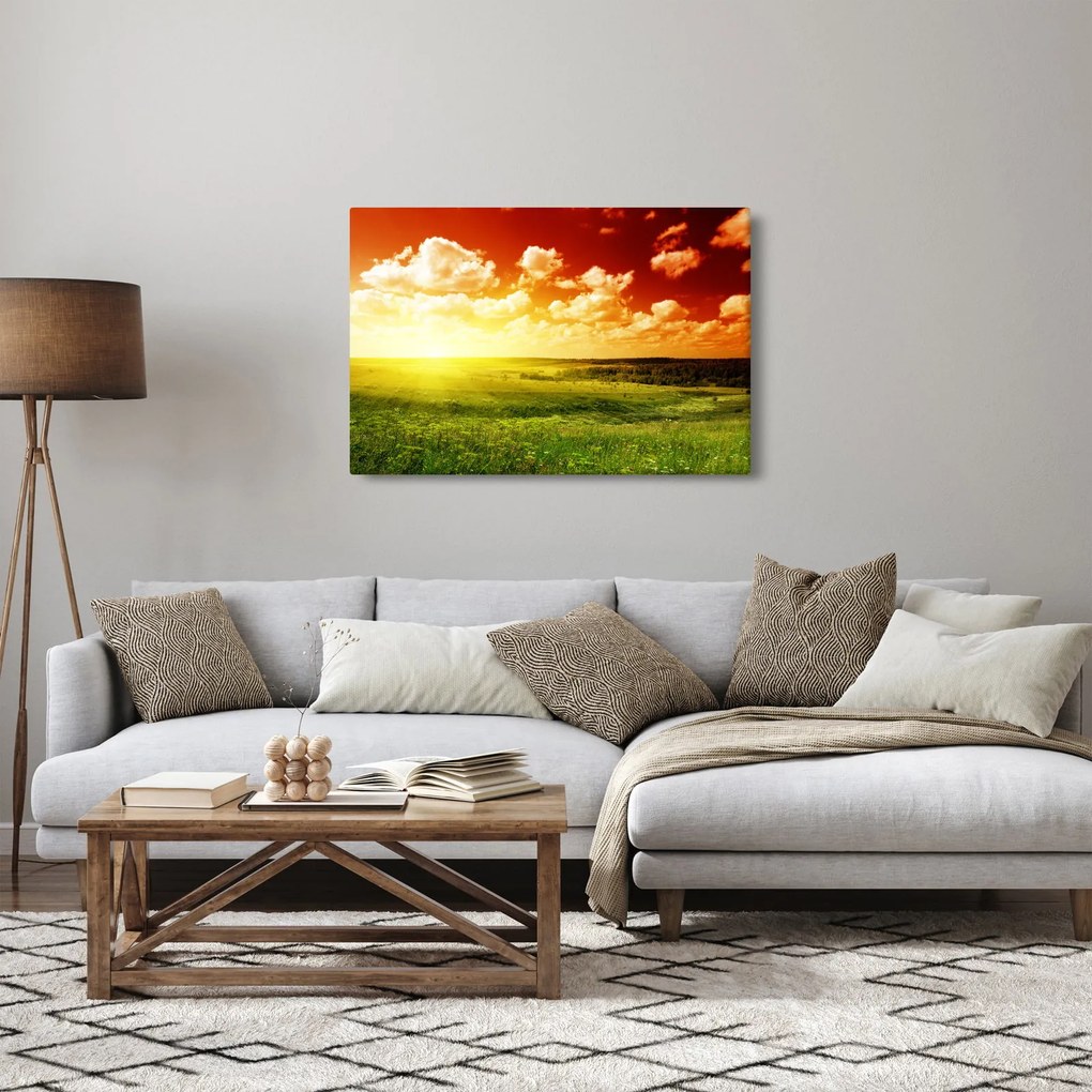Obraz lúky so žiariacim slnkom (90x60 cm)
