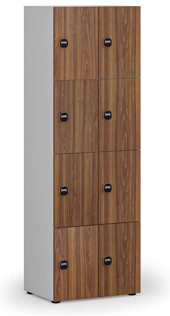Drevená šatníková skrinka s úložnými boxmi, 8 boxov, RFID zámok, sivá/orech