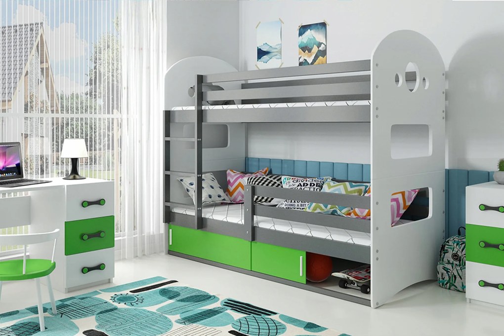 Interbeds Poschodová posteľ DOMINIK 193cmx86cm - sivo zelená