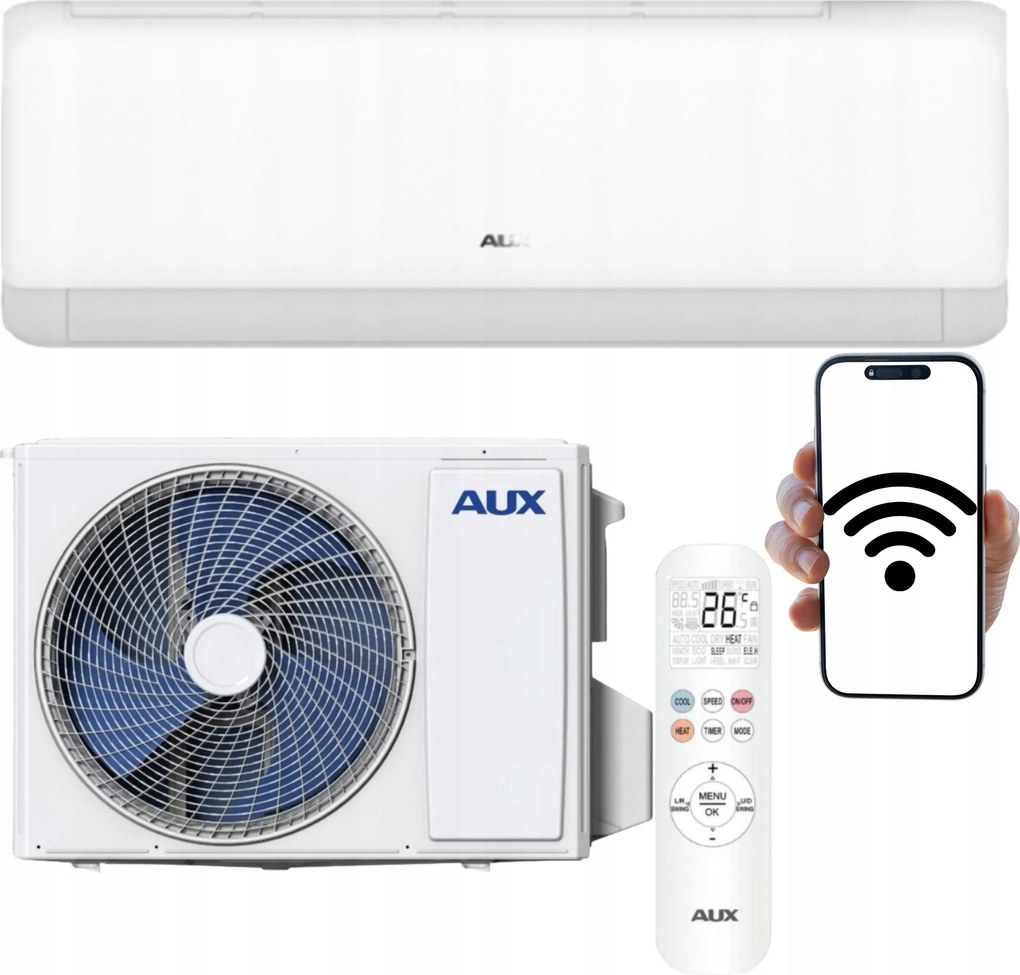 Domáci nástenný klimatizátor Aux Q-Smart Plus 3,5 kW Wifi s Funkciou Vykurovania