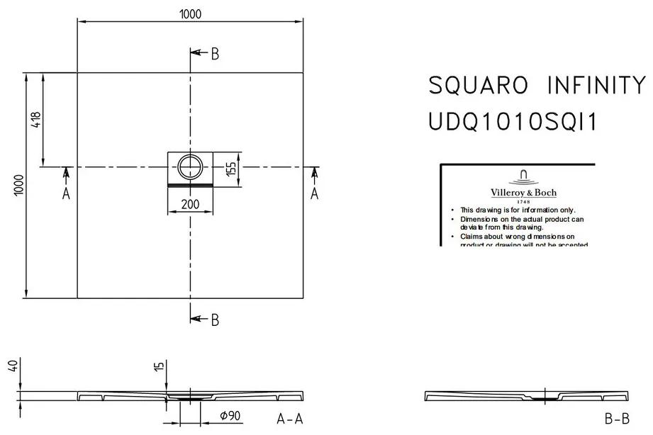 Villeroy & Boch SQUARO INFINITY - Sprchová vanička 100x100cm, Quaryl®, Stone White UDQ1010SQI1V-RW