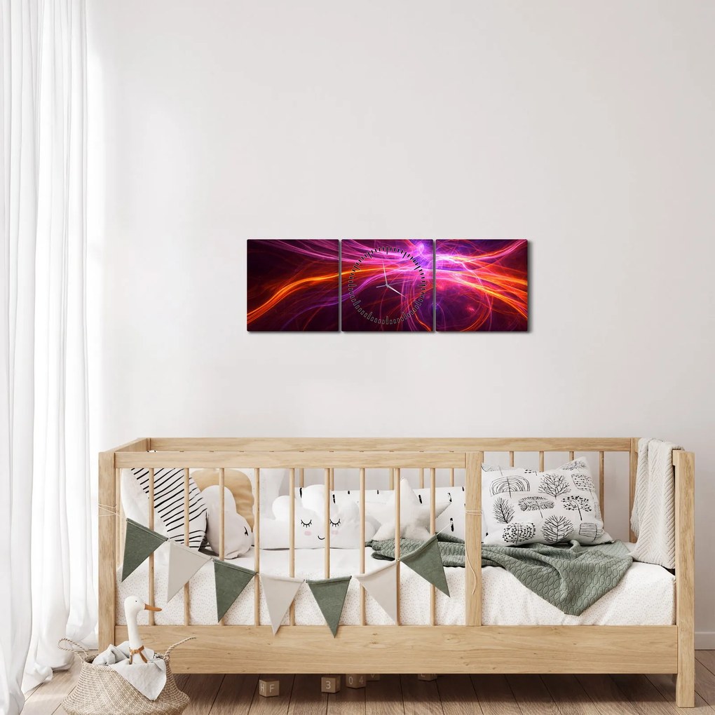 Obraz modernej abstrakcie (s hodinami) (90x30 cm)