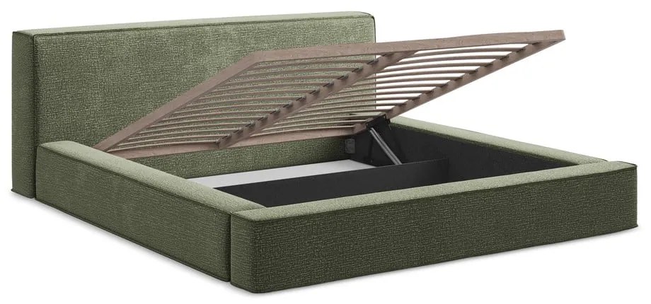 Zelená čalúnená dvojlôžková posteľ s úložným priestorom s roštom 160x200 cm Noho – Makamii