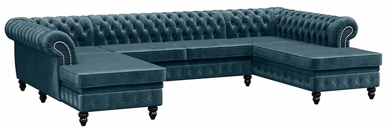 PROXIMA.store - Luxusná sedačka CHESTERFIELD LONG U FARBA NÔH: čierna, DRUH LÁTKY: TORRE - 10, FARBA OZDOBNÝCH ŠPENDLÍKOV: staré zlato