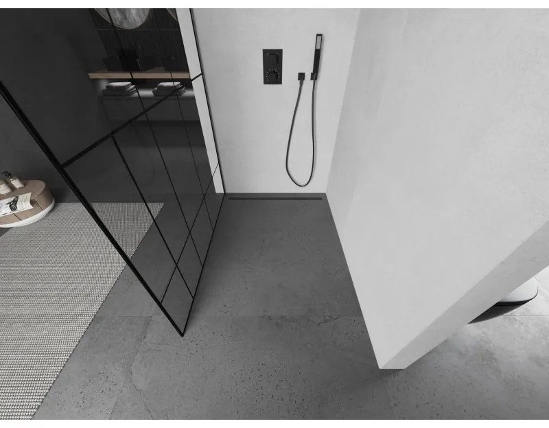 Mexen Kioto L, sprchová zástena Walk-In 70 x 200 cm, 8mm číre sklo čierny vzor, grafitový profil, 800-070-103-66-78