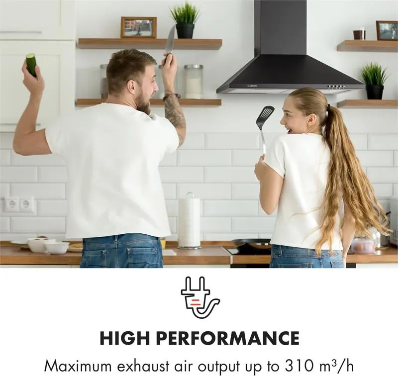 Klarstein Zugspitze 60, digestor, 60 cm, nástenný, 310 m³/h, LED, čierny