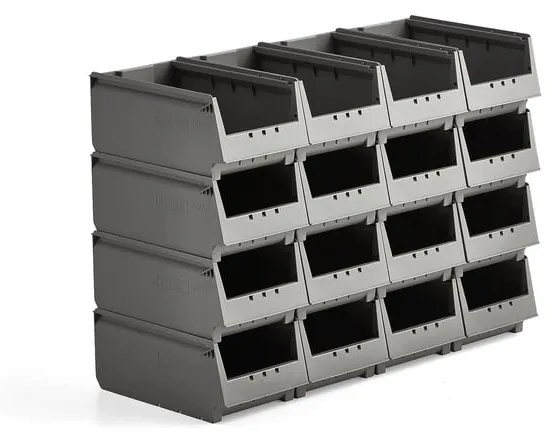 Plastové boxy AJ 9000, séria-73, 350x206x155 mm, 16 ks, grey