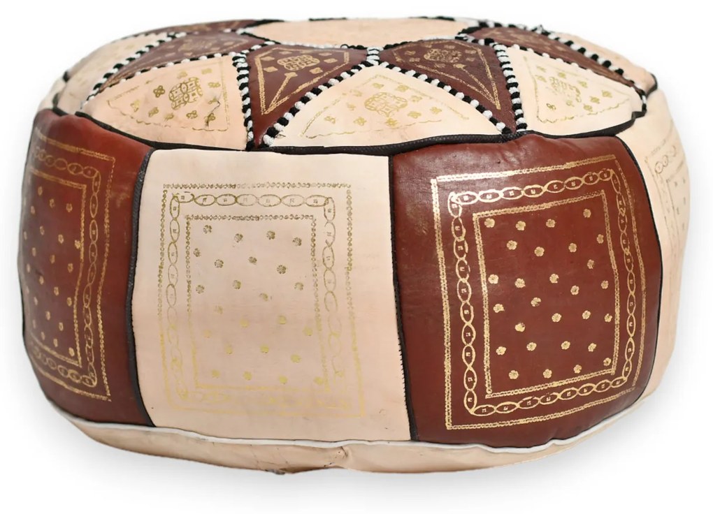 Kožená taburetka s ornamentami (hnedá)