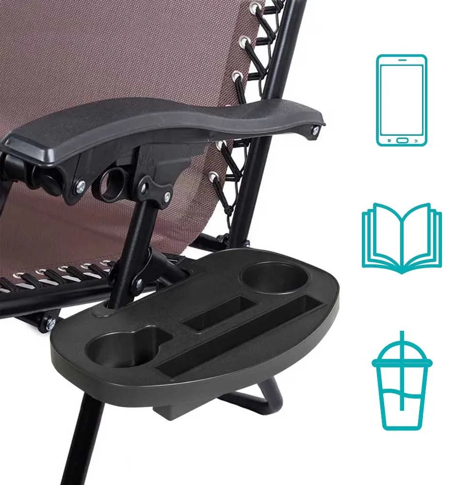 Zero gravity stolička s markízou a držiakom na pohár, 2 ks, viac farieb, hnedá