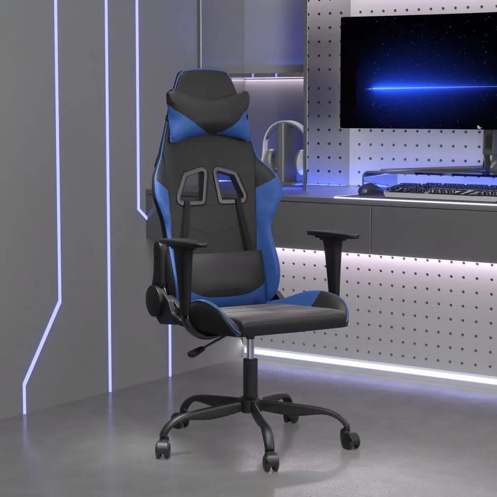 Masážna herná stolička čierna a modrá umelá koža 345399