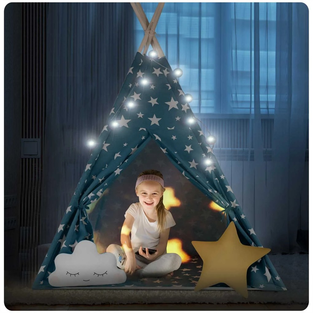 Detský stan Tepee so svetlami Nukido - modrý