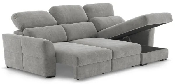 Univerzálna rohová rozkladacia trojmiestna pohovka s úložným priestorom TRENTO svetlosivá