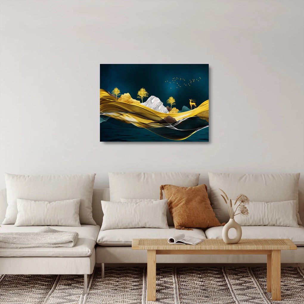 Sklenený obraz - Jeleň v krajine (70x50 cm)