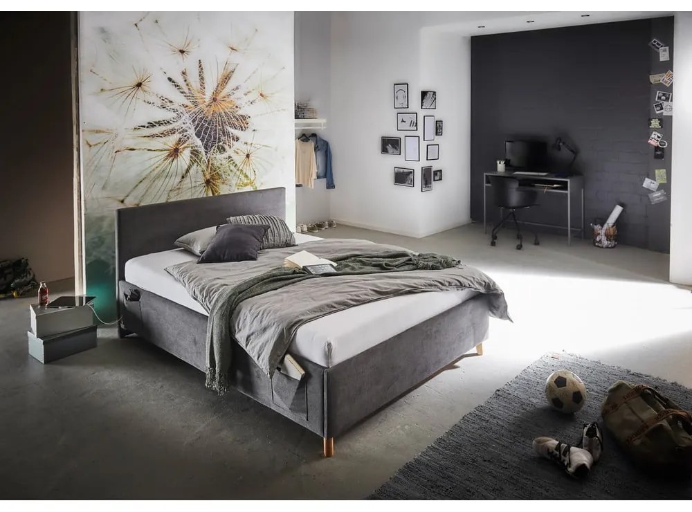 Antracitová čalúnená detská posteľ s úložným priestorom s roštom 140x200 cm Cool – Meise Möbel