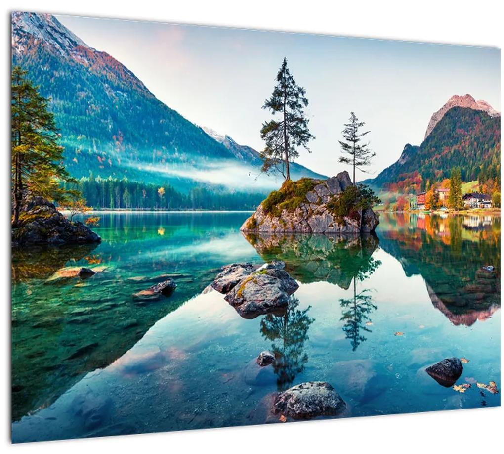 Sklenený obraz - Jazero Hintersee, Bavorské Alpy, Rakúsko (70x50 cm)