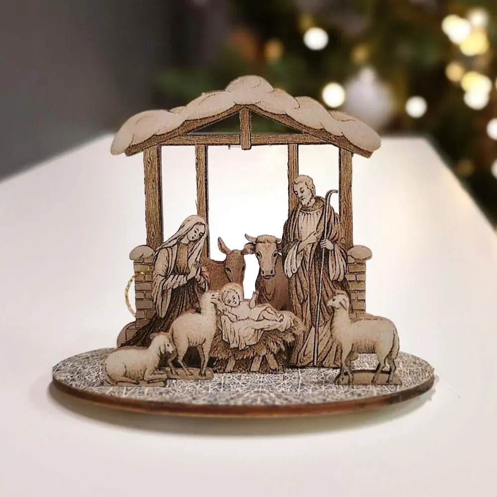 AMADEA Drevený skladací betlehem sépiový 3D 8cm