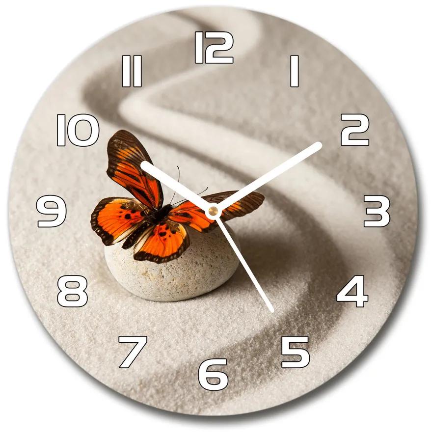 Sklenené hodiny okrúhle Kameň zen a motýľ pl_zso_30_f_105886017
