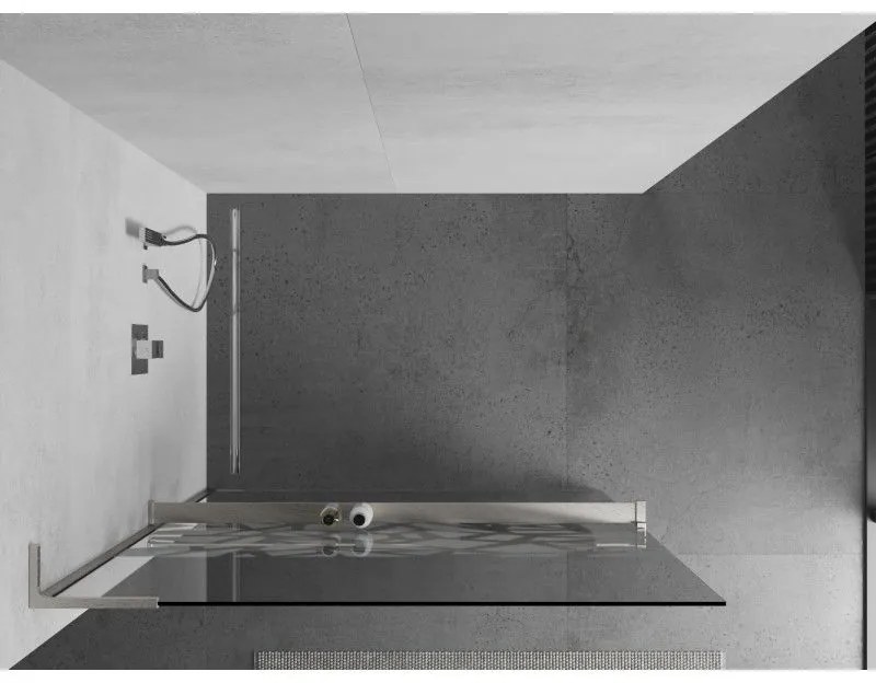 Mexen Kioto+ L, sprchová zástena Walk-In s poličkou a vešiakom 120 x 200 cm, 8mm číre sklo biely vzor, brúsená oceľ profil, 800-120-123-97-85