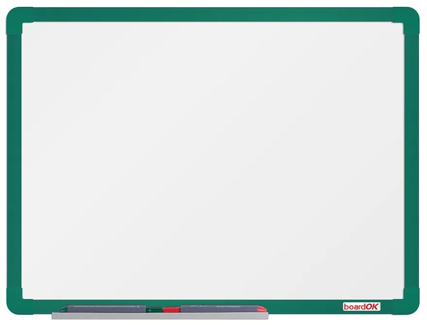Biela magnetická popisovacia tabuľa boardOK, 600 x 450 mm, zelený rám