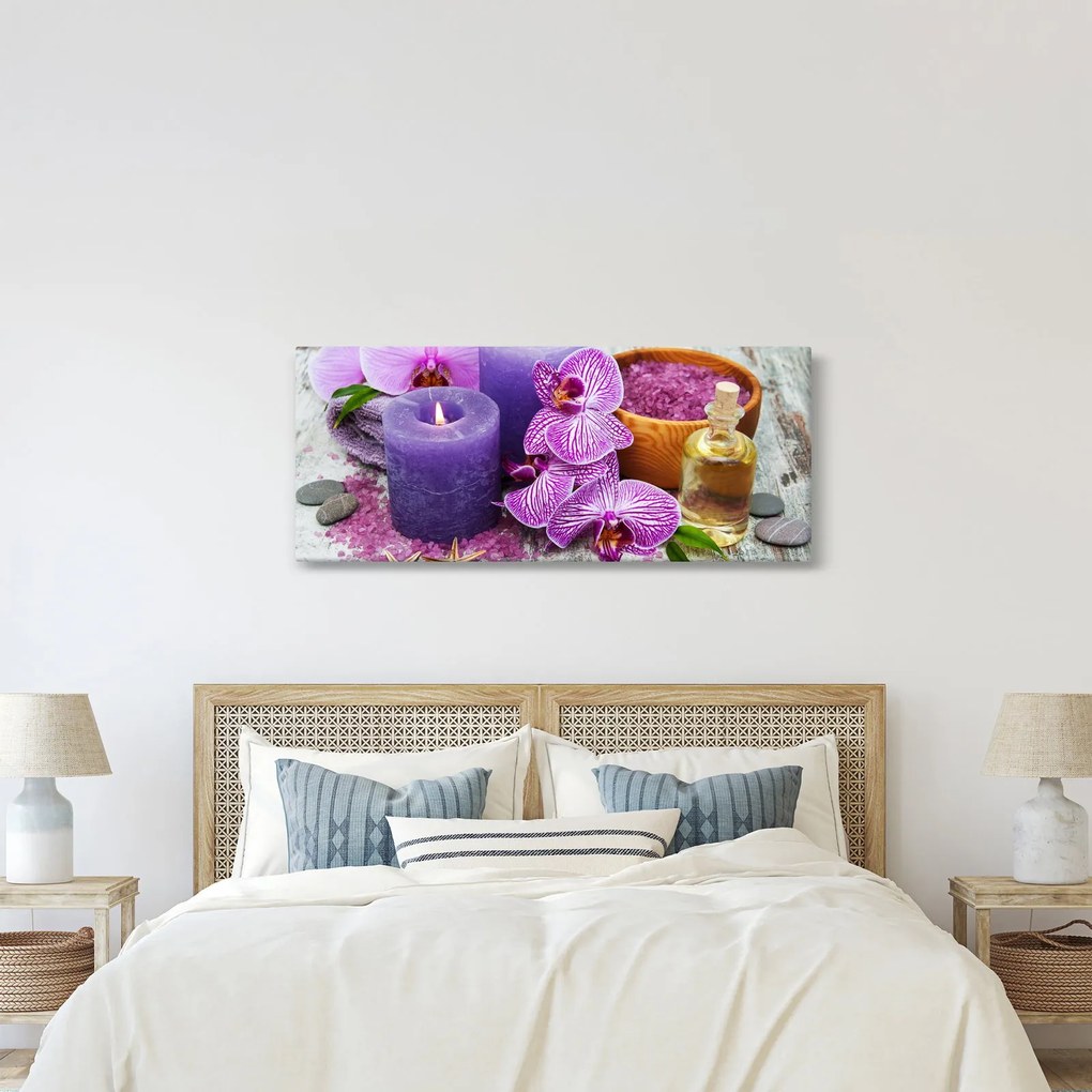 Obraz orchideí a sviečok (120x50 cm)