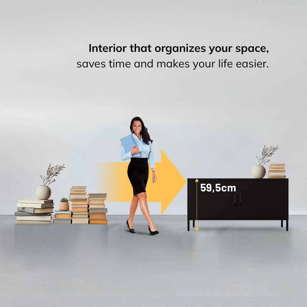TV skrinka kovová na nožičkách čierna, 1150x595x400 mm: ROSA Modern