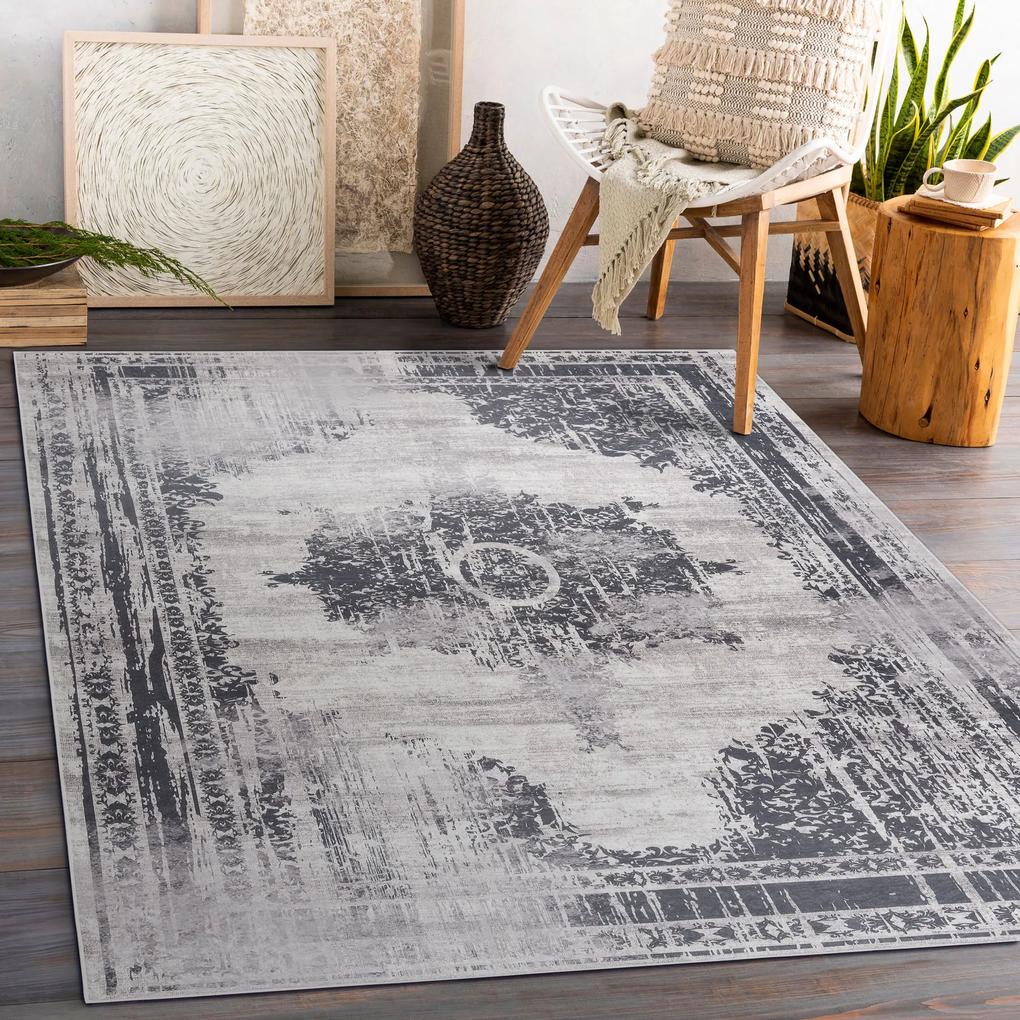 ANDRE 1187 umývací koberec Ornament, protišmykový - čierna -biela Veľkosť: 160x220 cm