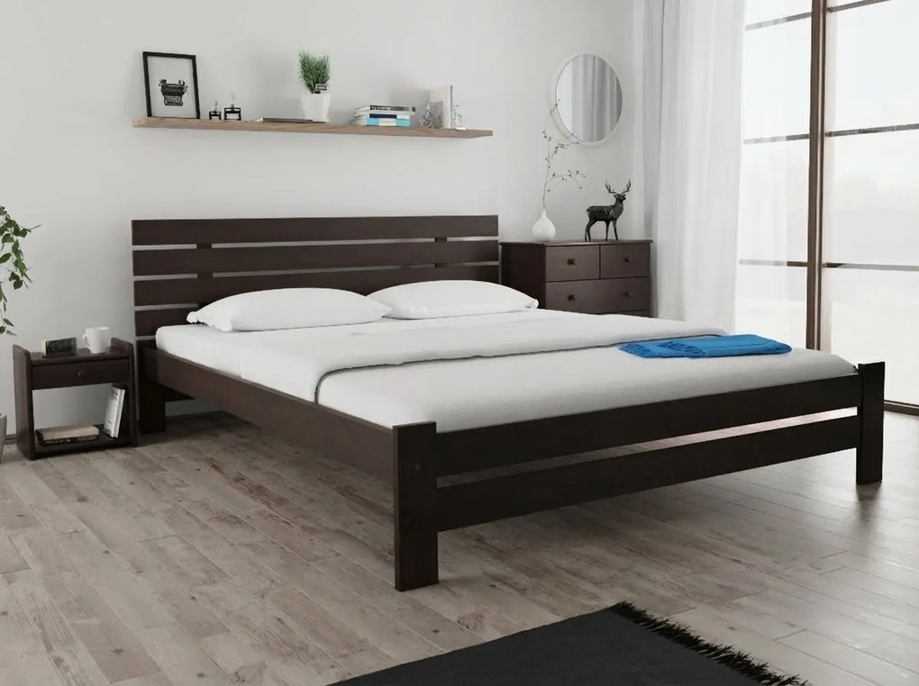 Posteľ PARIS zvýšená 140x200 cm, orech Rošt: Bez roštu, Matrac: Matrac DELUXE 10 cm