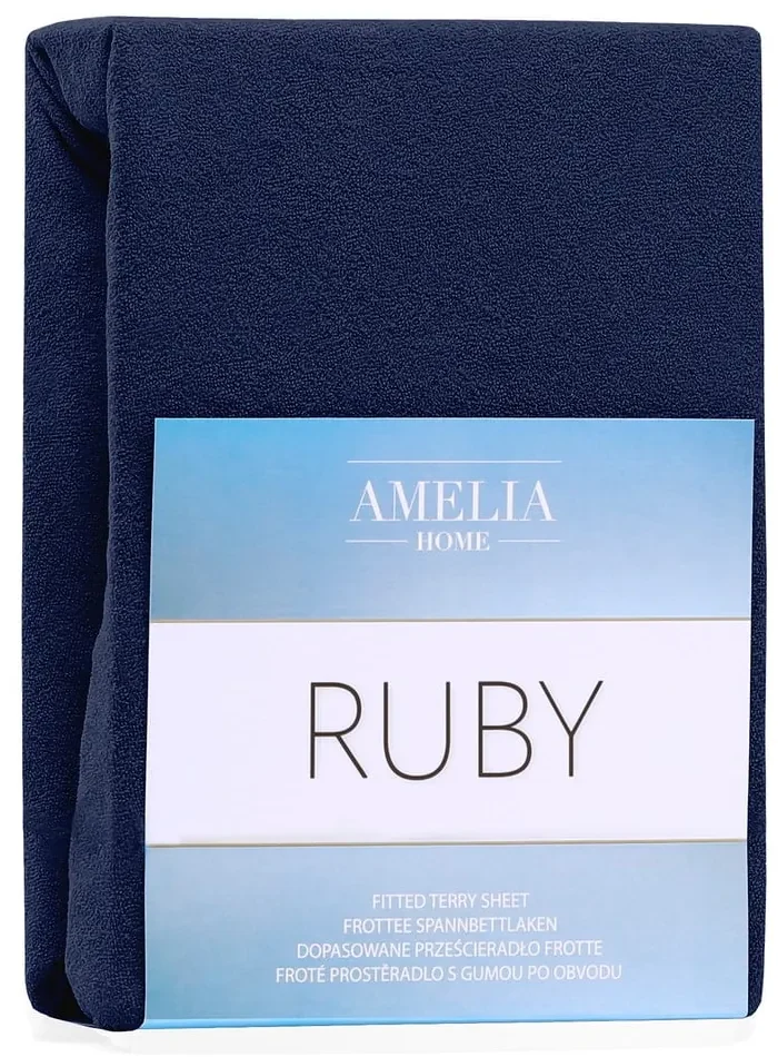Tmavomodrá napínacia froté plachta 180x200 cm Ruby – Restilo