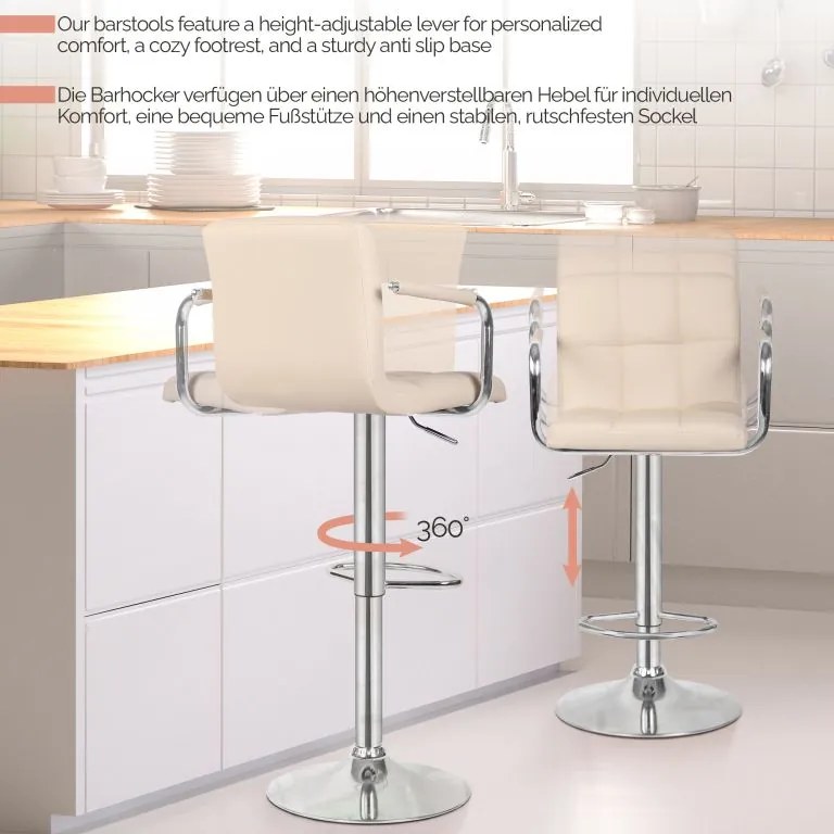 MIADOMODO Barová stolička 2ks, s lakťovými opierkami, béžová