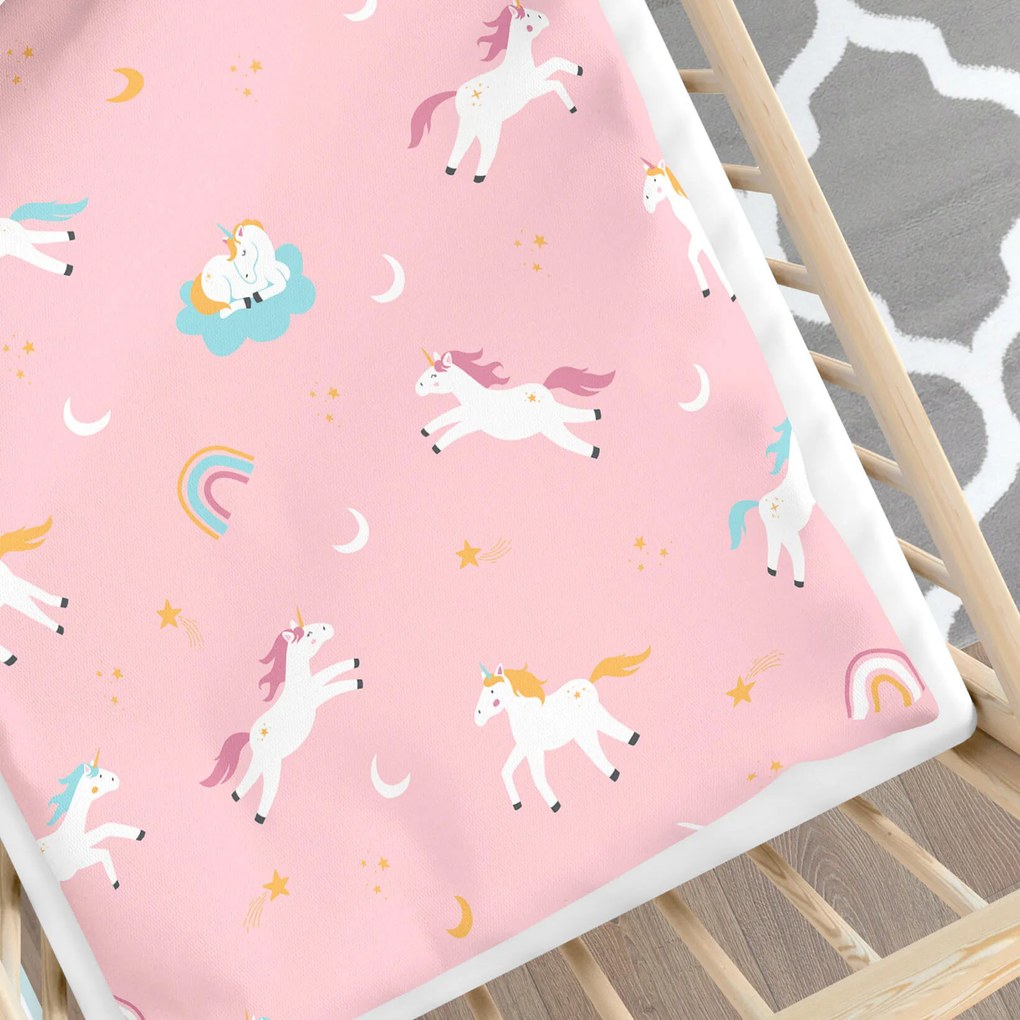 Goldea detské bavlnené obliečky do postieľky - veselí jednorožci 90 x 130 a 40 x 60 cm