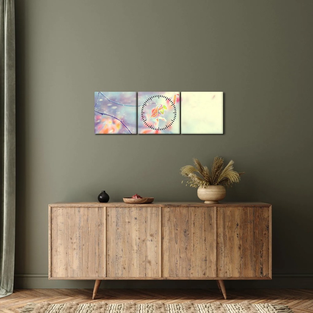 Obraz - Lístky v ľade (s hodinami) (90x30 cm)