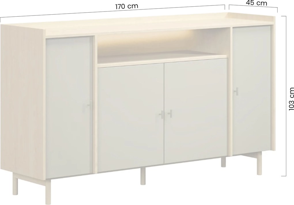 Štvor dverová komoda s výklenkom Sumira 170 cm - eukalyptus / dub baltic dune / kovový rám