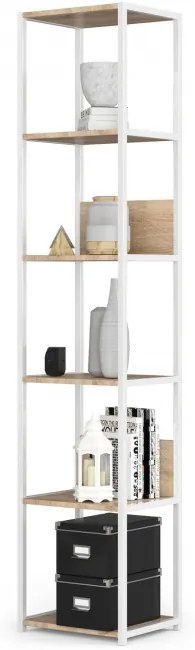 Kovový regál 40 cm, 6 políc, biely / dub sonoma