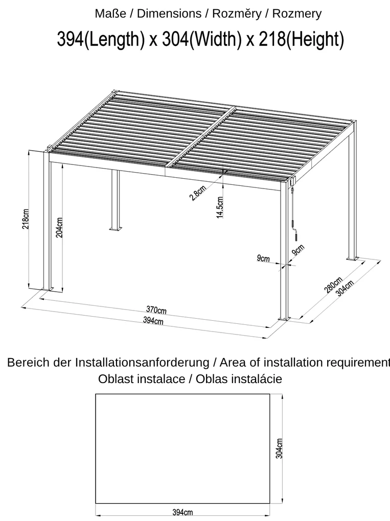 Hliníková bioklimatická pergola s lamelami BestBerg BBP-12G / 4 x 3 m / sivá