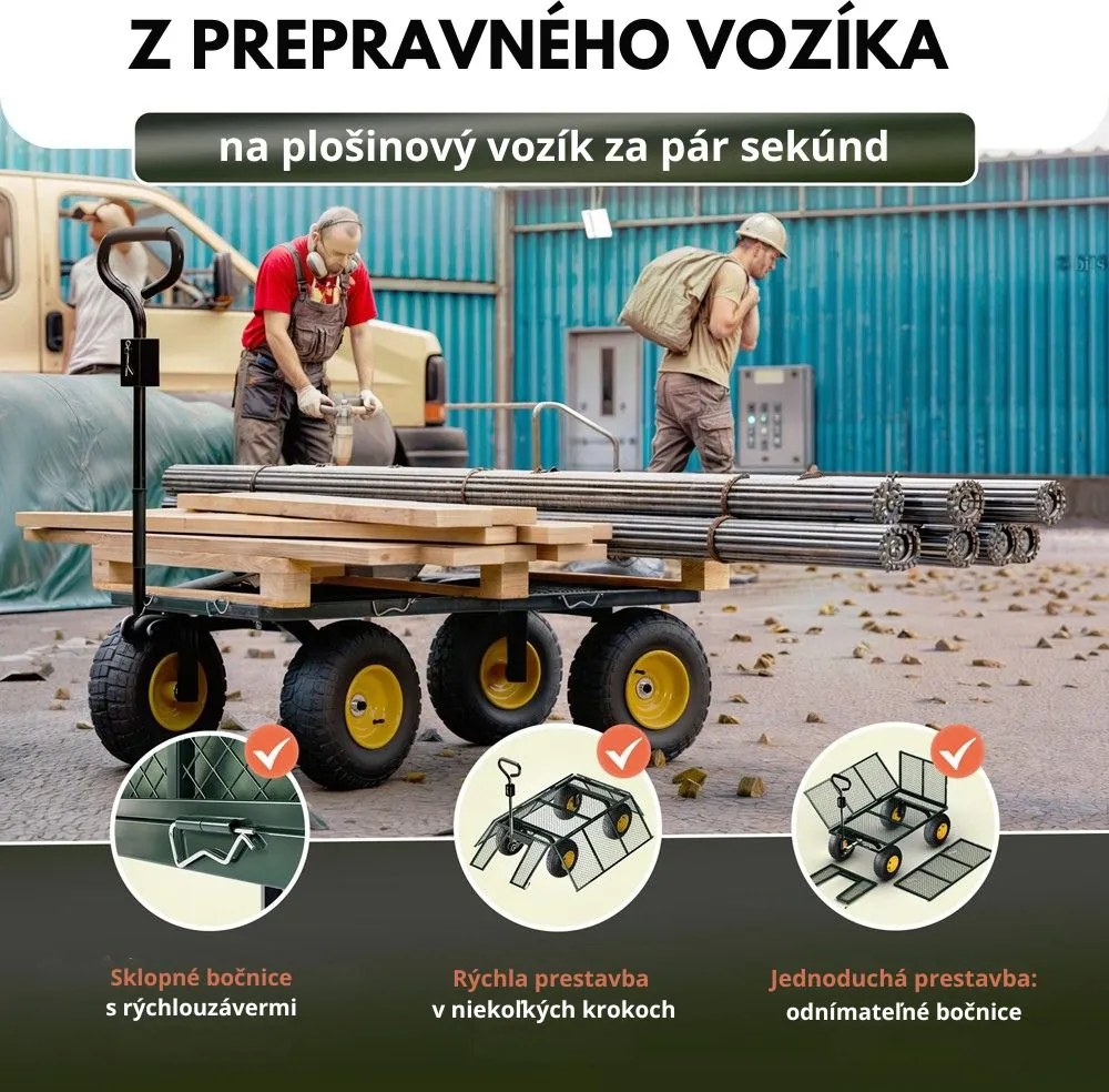 Transportný vozík HECTOR, max. 550kg, 110x75x52cm, zelený Gardebruk