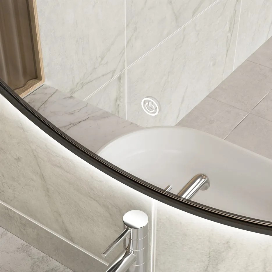 Erga Emma, okrúhle LED zrkadlo 90cm, čierny kovový rám, 2070 lm, 6500K, zadné osvetlenie, ERG-V01-201-9090-BK