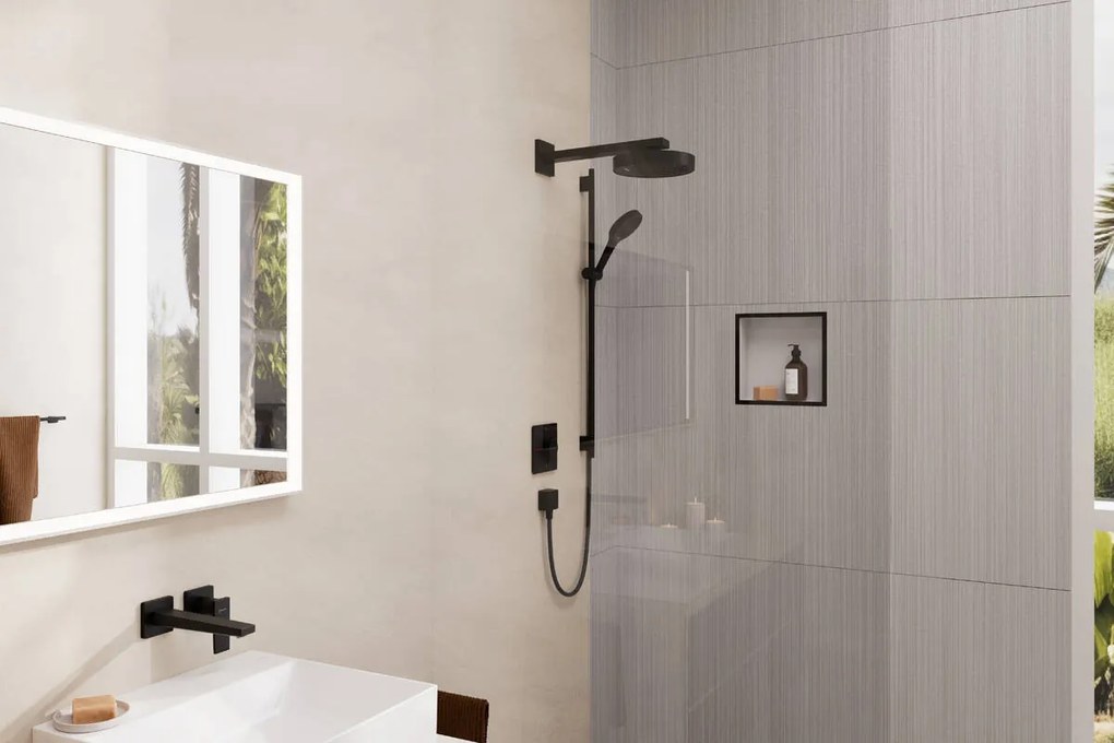 Hansgrohe Rainfinity, sprchová sada 130 3jet s tyčou S Puro 90 cm, čierna matná, HAN-28743670