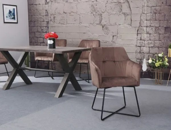 Zamatové kreslo Mendi cappuccino s podrúčkami