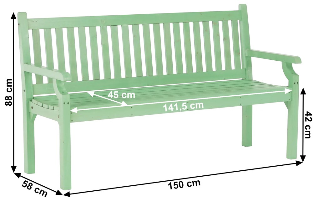 Kondela Drevená záhradná lavička, neo mint, 150 cm, KOLNA